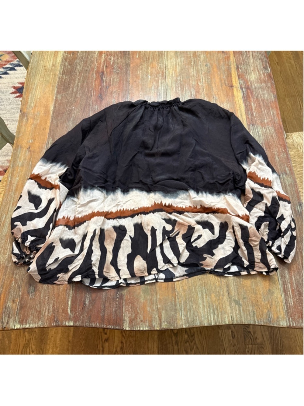 Marta Black Brown Tie Dye Blouse Large Animal Print Ruffle Collar - Picture 10 of 10